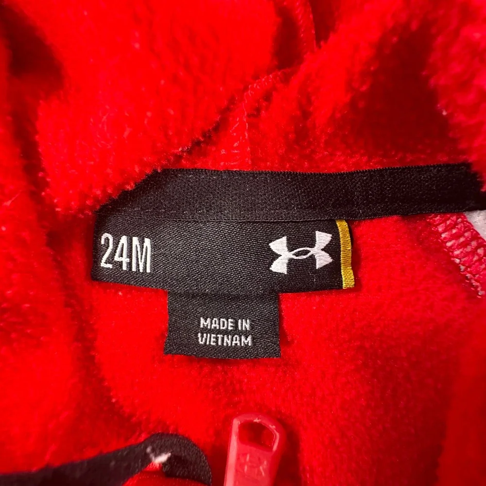 Under Armour Toddler Boys Red Patterned Sleeve Full Zip Fleece Hoodie 24M
